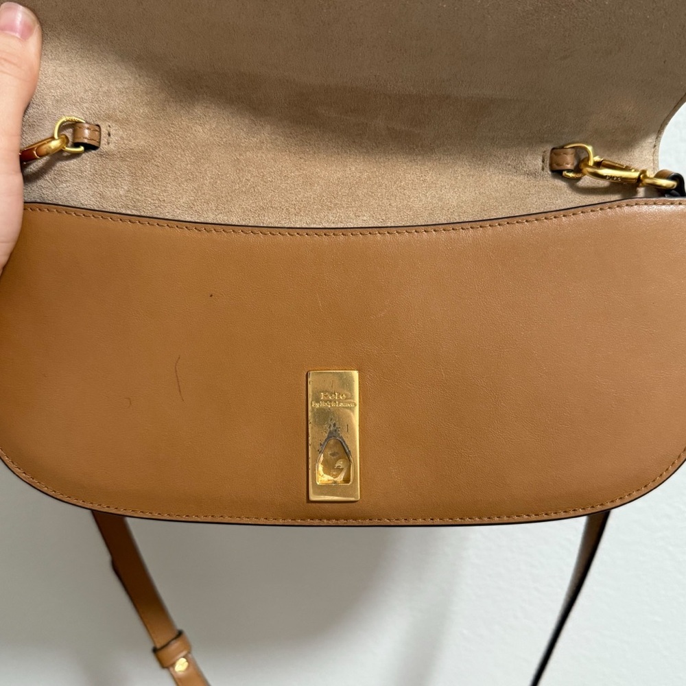 Polo Ralph Lauren Polo ID convertible leather clutch crossbody bag camel brown - Picture 6 of 15